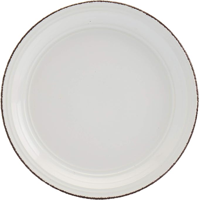Tabletops Gallery Fashion Dinnerware- Stoneware White Rimmed Round Dishes Service for 4 Dinner Salad Appetizer Dessert Plate Bowls 12 Piece White Antiqued Farmhouse Dinnerware Set