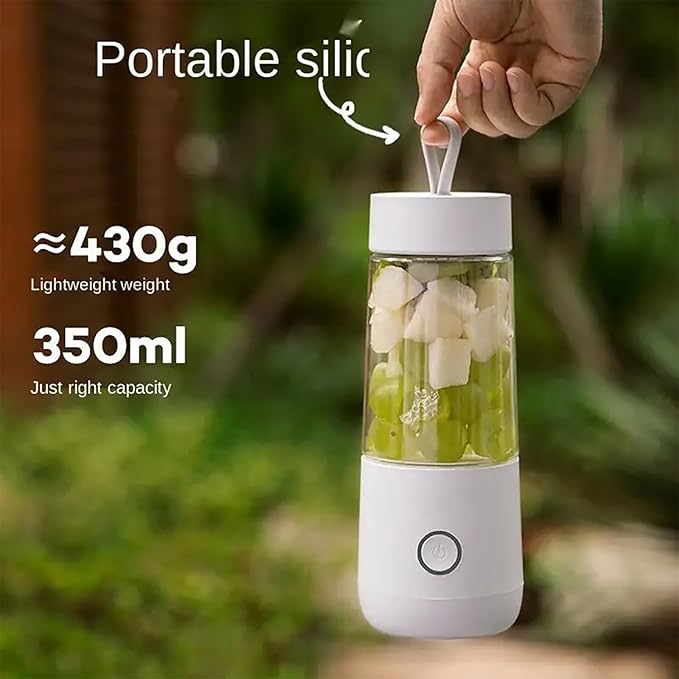 Personal Rechargeable Fruit Mixer Portable Smoothie Blender with 4pcs 304 Stainless Steel Blades 350ml Volume and Long Battery Life 15 Cups Output for Work Cycling Running Gym