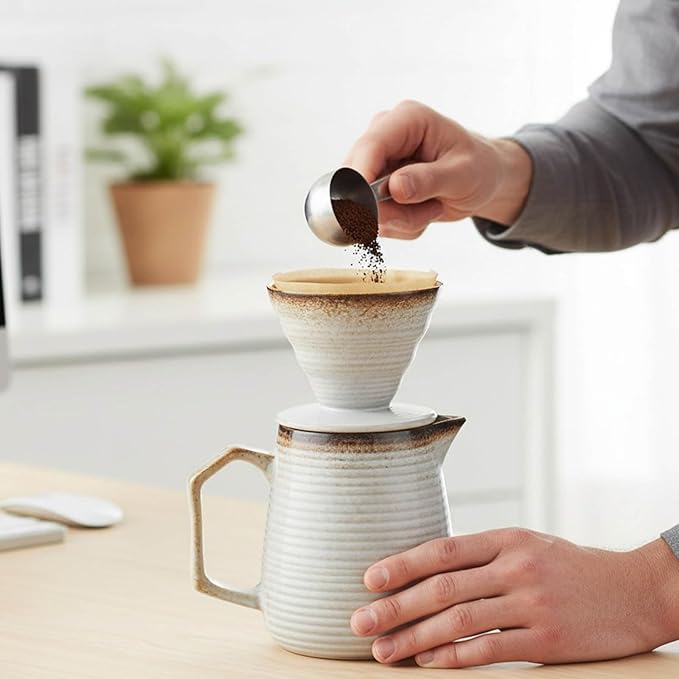 Pour Over Coffee Maker Set - Ceramic Dripper Pot Heat-Resistant &amp Easy Clean Manual Slow Drip Coffee Brewer for Office Home Camping 1-3 Cup Pour 20 coffee filters (white)
