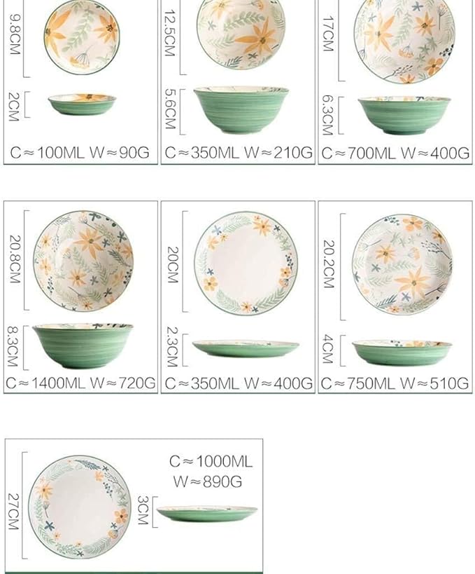 Elegant Dinnerware Set Dinner Plates Bowls Set Luxurious Reactive Glaze Dinnerware Set Plates Dishes Bowls Gift Idea for Any Occasion (Color : 26 Piece Set) (7 Piece Set)