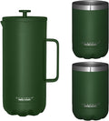 Scanpan TO GO French Press Coffee Maker 1.0L (Forest Green) + 2 Vacuum Cups 350 mL (Forest Green) - 18/8 Food Grade Stainless Steel - Scratch-Free Coating - Dishwasher Safe