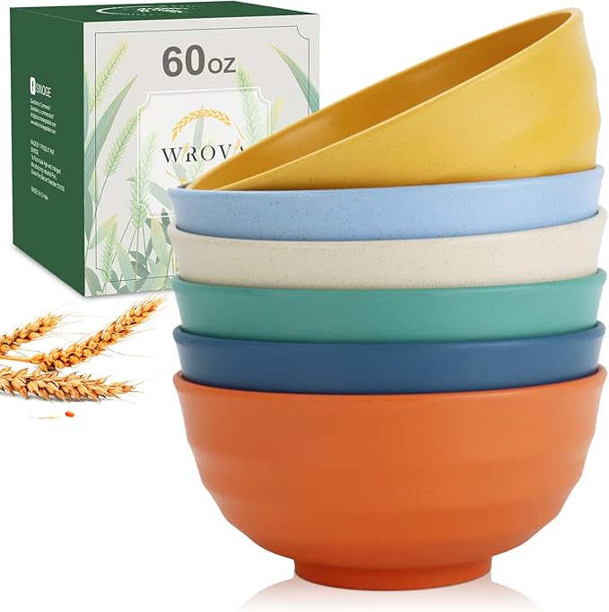 Wrova wheat straw bowls and plates sets with 16oz mugs - unbreakable dinnerware sets of 20 - Vibrant Series
