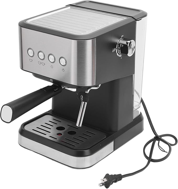 Stylish Semi Automatic Compact Coffee Machine 20 Bar Coffee Maker with Milk Frother for Cappuccino Latte 1.5L Water Tank Ideal for Home Office ABS Stainless Steel (US Plug 110V)