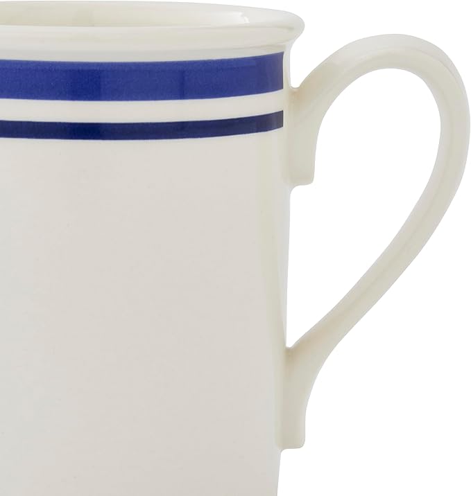 Portmeirion Potter's Stripe 16-Piece Dinnerware Set - Blue Rimmed Plates Bowls &amp Mugs Earthenware Tableware for Coastal Casual Dining - Microwave Freezer &amp Dishwasher Safe Service for 4