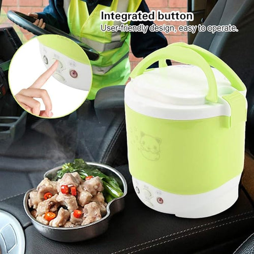 12V 100W 1L Electric Portable Multifunctional Rice Cooker Food Steamer for Cars Electric Rice Cooker (Green)