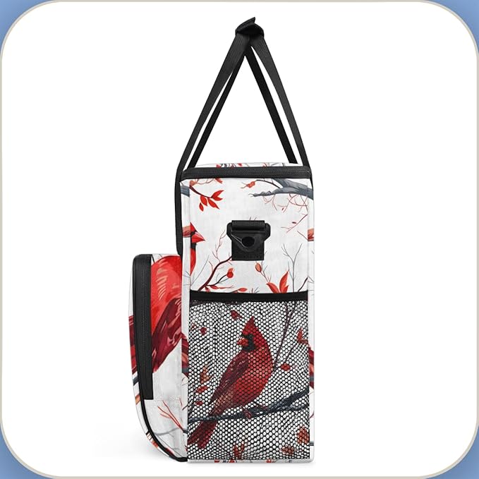 Cardinal Bird Coffee Maker Carrying Bag Winter Xmas Travel Storage Bag Compatible with K-Mini or K-Mini Plus Single Serve Coffee Brewer Carrying Case with Multiple Pockets &amp Shoulder Strap