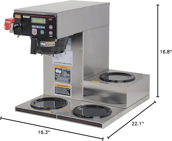 BUNN Axiom DV-3 Dual Voltage Automatic Commercial 12-Cup Coffee Maker 3 Lower Warmers 38700.0009Grey 7.5 Gallons