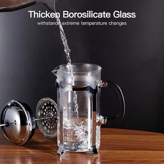 French Press Coffee Maker Large 800ML Manual Coffee &amp Tea Press Stainless Steel Housing 304 Stainless Steel Filtration System Cold Brew Heat Resistant Borosilicate Glass for Camping Travel