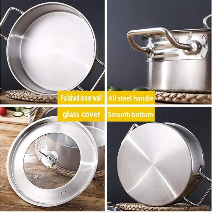 Cookware Set4-Piece Stainless Steel Pot &amp Pan SetsInduction Safe Saucepan Casserole Casserole Pan with Glass LidSuitable for Gas Induction Cooker Cookware