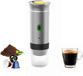 Mini Electric Espresso Coffee Machine Small Self-Heating Portable Car Coffee Maker with Capsule and Ground Coffee for Office RV Travel Camping Hiking (silver)