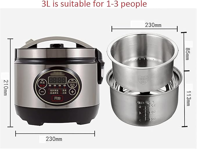 Low-Sugar Rice Cooker Household Multi-Function Rice Cooker 304 Stainless Steel Inner Pot Separated Rice Soup for 1-3 People (B) (B)