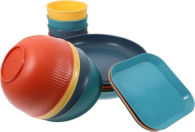 Collapsible Lightweight Unbreakable Dinnerware Set Plates Bowls Cups for Outdoor Camping Parties