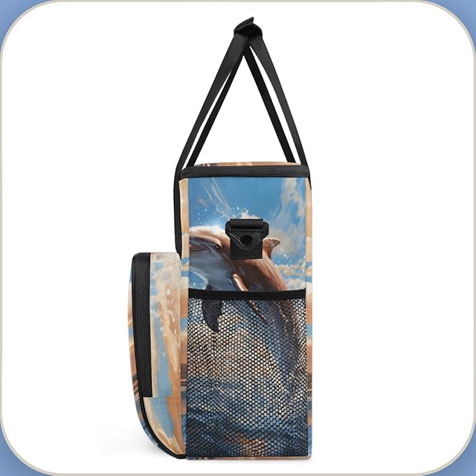 Dolphin Cloud Coffee Maker Carrying Bag Watercolor Dolphin Travel Storage Bag Compatible with K-Mini or K-Mini Plus Single Serve Coffee Brewer Carrying Case with Multiple Pockets &amp Shoulder Stra