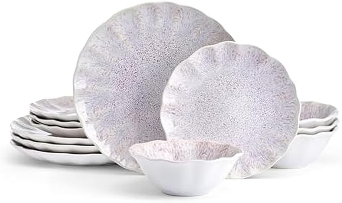 Mikasa Isla Hand Crafted 12 Piece Plates Bowls Dinnerware Set Service for 4 Pink