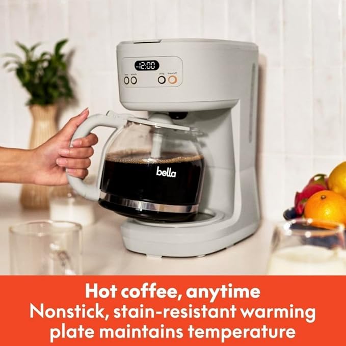12-Cup Programmable Coffee Maker Oatmilk Color with LCD Display Anti-Drip Spout Glass Carafe One-Touch Operation Dishwasher-Safe Parts