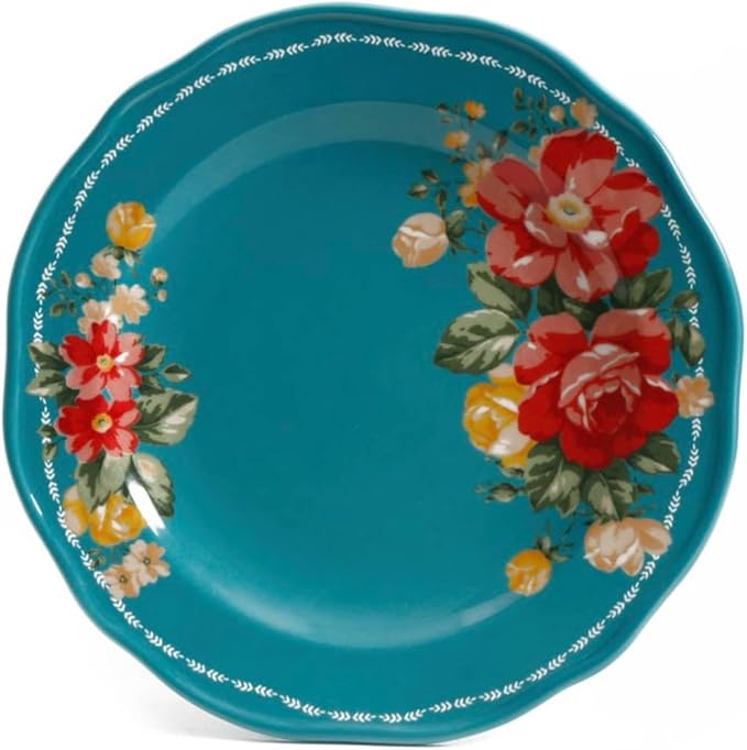 Vintage Inspired Floral 12-Piece Dinnerware Set Teal