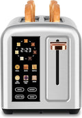 SEEDEEM Toaster 2 Slice with Touch Screen Faster Heating Speed 7 Shade Setting 6 Bread Type 1.5”Wide Slots Toaster Removable Crumb Tray 1350W Silver Metallic