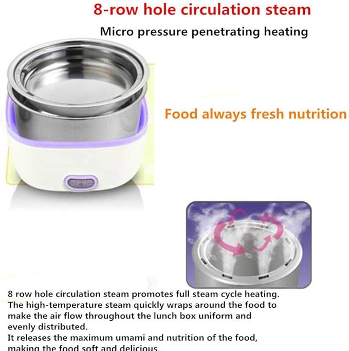 Multifunctional Electric Lunch Box Mini Rice Cooker Portable Food Heater Steamer with Stainless Steel Bowls Egg Steaming Rack Spoon Measuring Cup for Use in Office Outdoor School
