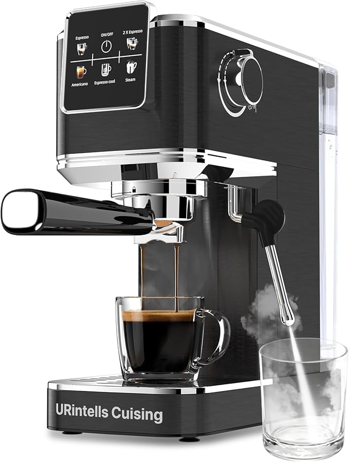 Espresso Machine 20 BarTouch Screen Espresso Maker with Steam Milk FrotherCompact Stainless Steel Coffee Machine for Cappuccino Latte Americano Espresso CoolGift for Coffee LoversBlack