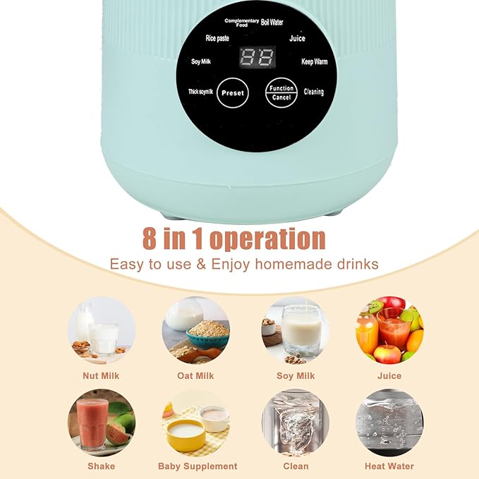8-in-1 Automatic Soy Nut Milk Maker40oz Soy Milk Maker for Homemade AlmondOatSoy MilkRice PasteComplementary FoodJuiceMilk Maker Machine with Delay Start/Keep Warm/Self Clean/Boil Water