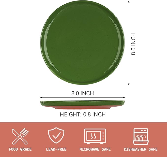 GZG Ceramic Dinner Salad Plates Set of 4 8 Inch Speckled Dinnerware Dessert Plates with Clay-Tone Base Microwave Oven Dishwasher Safe
