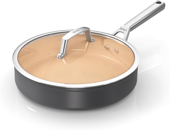 Ninja Extended Life 26cm Ceramic Sauté Pan Non-Stick (No PFAs PFOAs Lead or Cadmium) Induction Compatible Stainless Steel Handle Oven Safe to 285°C Terracotta &amp Grey CW90126UK