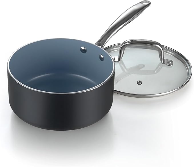 Cook N Home Pots and Pans Nonstick Ceramic Kitchen Cookware Sets Include Saucepan Frying Pans Stockpot with Lids Nylon Utensils 10-Piece Heavy Gauge Black &amp Gray