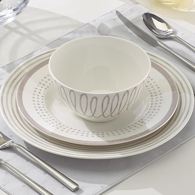 Kate Spade New York Charlotte Street West 16-Piece Dinnerware Set 15.75 LB Taupe/Grey