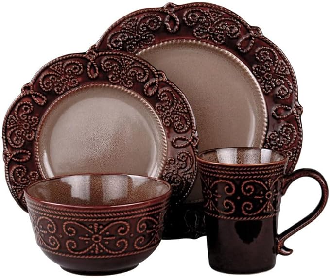 Tableware 16 Piece Textures Stoneware Dinnerware Set Dinner Plate Dish Plates for Food Dining Table Set of Dishes