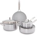 GreenPan Venice Pro Tri-Ply Stainless Steel Healthy Ceramic Nonstick 7 Piece Cookware Pots and Pans Set PFAS-Free Multi Clad Induction Dishwasher Safe Oven Safe Silver