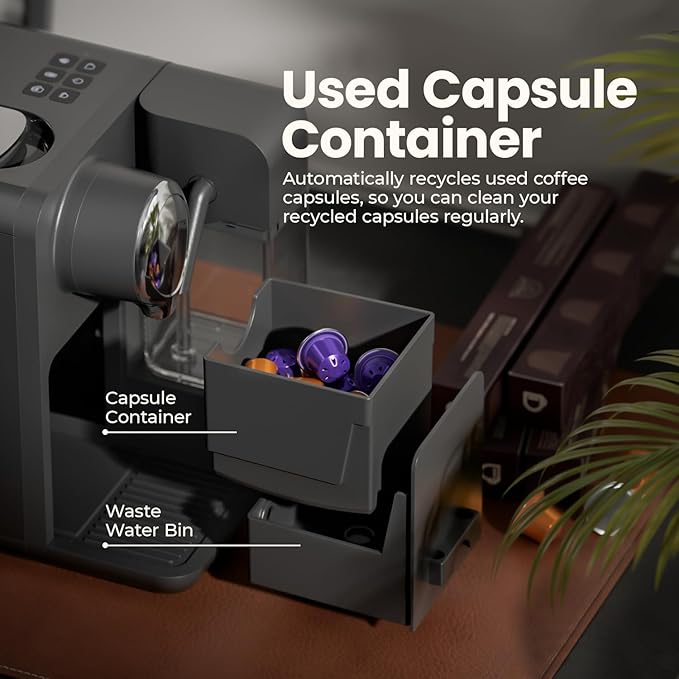 Espresso Machine with Integrated Automatic Milk Frother - Single-Serve Coffee Maker Capsule Compatible One Touch Latte &amp Cappuccino Single or Double Shot Espresso Maker