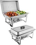 Portable Chafing Dish Buffet Set – 8QT Rectangular Stainless Steel Food Warmers with Lid &amp Holder – for Kitchen Catering Parties Banquets – 2-Pack Two-piece Set