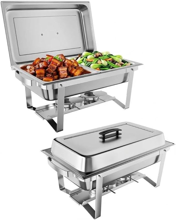 Portable Chafing Dish Buffet Set – 8QT Rectangular Stainless Steel Food Warmers with Lid &amp Holder – for Kitchen Catering Parties Banquets – 2-Pack Two-piece Set
