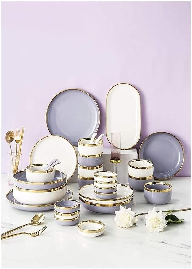 Dinner Set for Luxury Restaurant and Home Dinnerware Set China Dinner Set Ceramics Phnom Penh Plates and Bowls Sets for RestaurantPurple-2 People