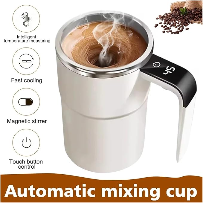 Self Stirring Coffee Mug Automatic Mixing Cup Touch Control Digital Temperature Display 304 Stainless Steel Multifunctional Mixing CupElectric Stirring Cup