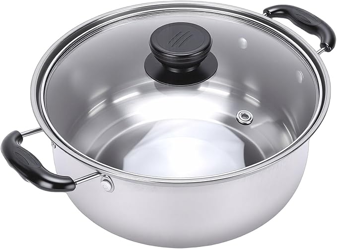 Haofy 5PCS Stainless Steel Cookware Set with Glass Lids Induction Compatible Milk Pot Kitchen Cooking Set 5 Size Pots For Sauces Soups Stews Rice Home Chef Induction Cooktop