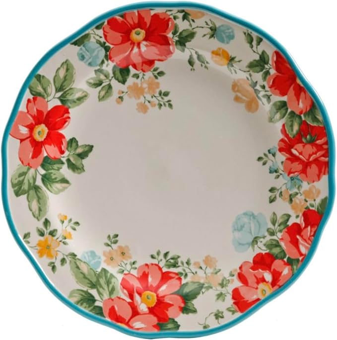 Vintage Inspired Floral 12-Piece Dinnerware Set Teal