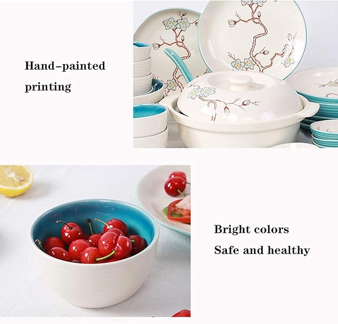 Dishes Dessert Plates 28-Piece Kitchen Dinnerware Set Household Ceramic Dinner Plate Sets Creative Plum Pattern Dishes Dinnerware Sets Service For 6 Appetizers Sal