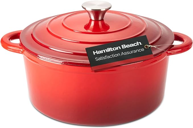 Hamilton Beach Enameled Cast Iron Dutch Oven 5.5-Quart Red Cream Enamel Dutch Oven Pot with Lid