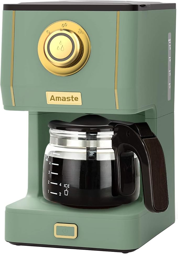 Amaste Retro Coffee Maker &amp Toaster Set- Matcha Green &amp Elegant White with Rose Gold