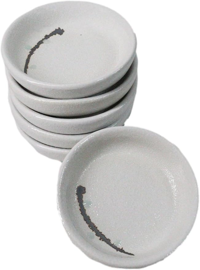 Ebros Gift Modern Yukino Hana Snow Flowers Ceramic Dinnerware Serveware Kitchenware Set Oriental Asian Restaurant Supply (Pack Of 6 Round Condiment Sauce Dishes 1.5oz)