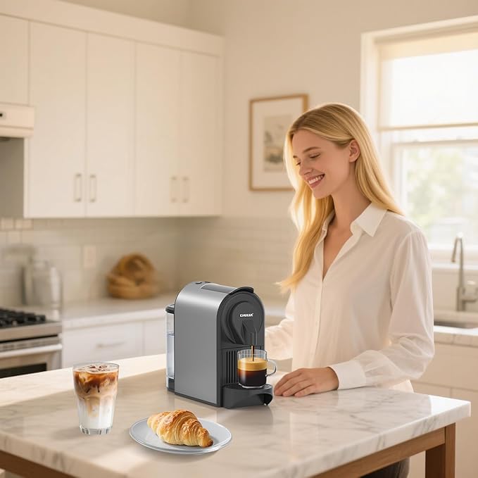CHULUX Compact Espresso Machine 20 Bar Single Serve Coffee Maker Dual Brew Sizes for Espresso and Lungo 1400W Rapid Brewing Mystic Gray (Upgrade Model)