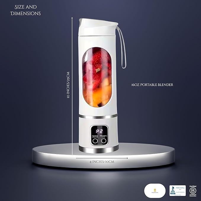 Paramexview® Portable Blender 16oz/500ml for Juices &amp Smoothies with 12 Stainless Steel Blades | USB Rechargable &amp 3 Levels Multi-Speed Control | 50W Powered fusion Portable Blender