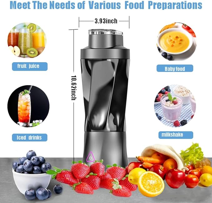 Personal Blender360 Watt Portable Blender for SmoothiesMilkshakes and Baby food6000mAh USB RechargeableBPA Free 24 oz Portable Juicer with 6 Blades and LidSuitable for Outdoor SportsTravel