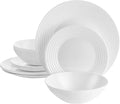 12 Piece Tempered Opal Glass Dinnerware Set White Solid Traditional Round Dishwasher Safe
