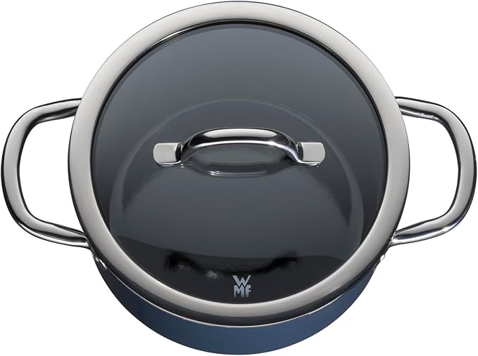 WMF Fusiontec Inspire Induction 3-Piece Saucepan Set with Glass Lid Induction Pots Set High-Tech Ceramic Scratch-Resistant Uncoated Dark Blue 516855290