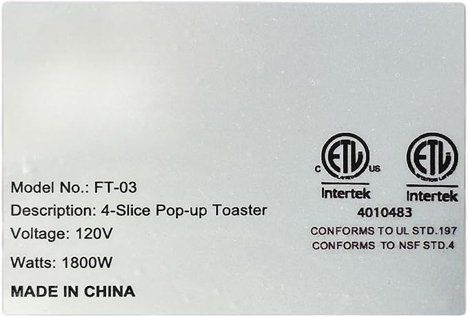 Commercial Manual 4 Slice Toaster ETL
