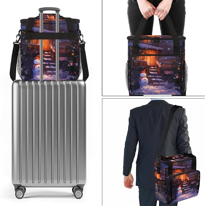 Christmas Snowman Coffee Maker Carrying Bag Bright Snowman Travel Storage Bag Compatible with K-Mini or K-Mini Plus Single Serve Coffee Brewer Carrying Case with Multiple Pockets &amp Shoulder Stra