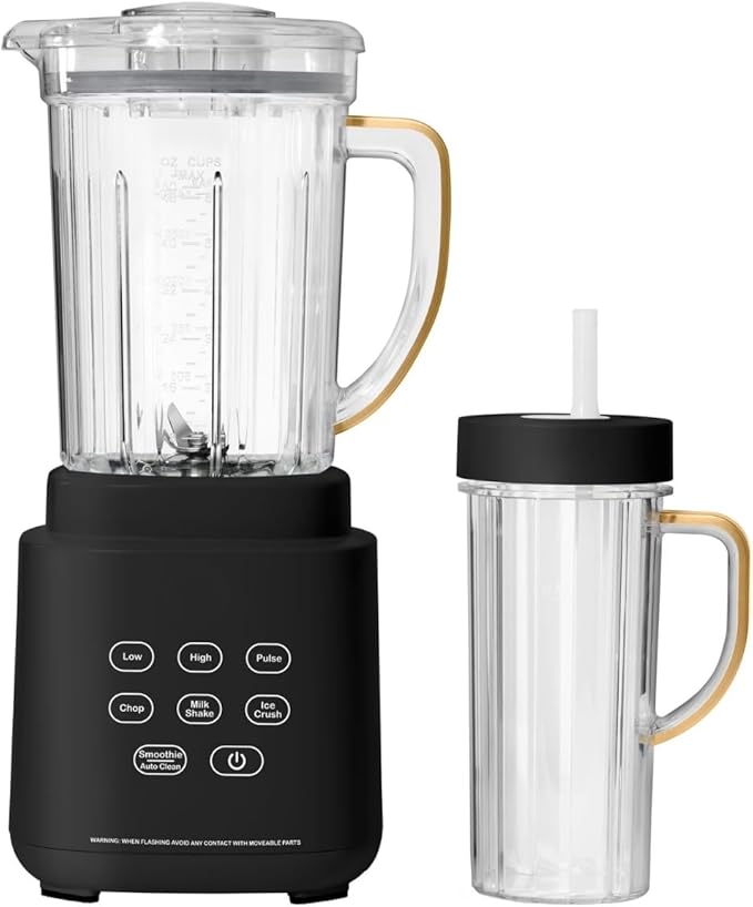 PowerExact Blender PrecisionSense Tech 3 Speeds 4 Presets 50oz BPA-Free Jar 20oz To-Go Cup No Drippy Sippy Lid Auto-Clean Dishwasher Safe Ice Crush &amp Smoothies (Black Sesame)