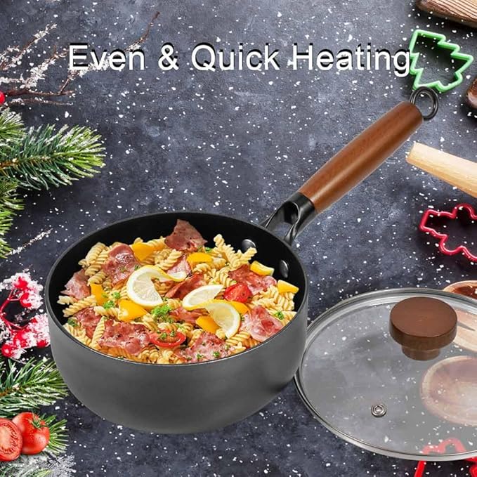 AUDANNE Nonstick Pots and Pans Set 9 Pieces Non Stick Kitchen Cookware Cooking Skillets Include Frying Pan with Lid Saucepan Casserole Spoon Turner Spatula PFOA Free for Induction Black